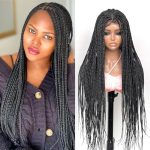 SUPERNOVA Glueless Box Braided Wig - Long Synthetic 4x4 Lace Front Braided Wig with Baby Hair (Natural Black)