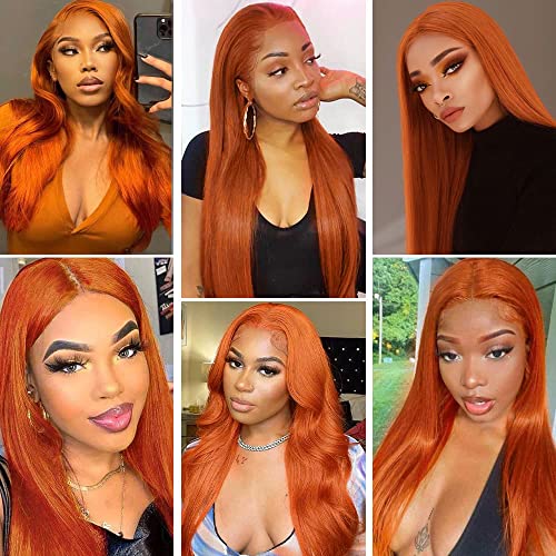 Ginger Orange Lace Front Human Hair Wig - HD Transparent Lace, Pre Plucked, 150% Density, 22 Inch Straight Ginger Wig 🌸💇‍♀️