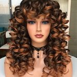 Annivia Ombre Brown Curly Wig with Bangs - 17 Inch Synthetic Hair for Effortless Daily Use and Stunning Cosplay