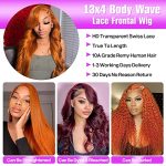 Orange Ginger Lace Front Wigs - 100% Human Hair, Body Wave, and Vibrant #130 Color - Perfect for Every Occasion