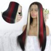 MACA BAKA's Skunk Stripe Blonde Highlight Red Synthetic Lace Front Wig - Lightweight Elegance with Versatile 13x4 Lace Frontal