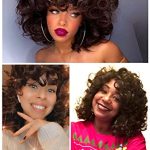 ELIM Natural Brown Short Kinky Curly Wig with Bangs - Heat Resistant Synthetic Wig for Charming Daily Wear and Special Occasions