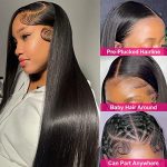 13x4 Straight HD Lace Front Wigs Human Hair - Pre Plucked, 10A 180 Density, Natural Black Color, Transparent Lace Frontal Wigs for Black Women (24 inch)