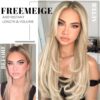 FREEMEIGE Layered Hair Extensions - 20 Inch Long Wavy Synthetic Hair in Light Blonde with White Blonde Highlights, 4PCS for Natural Volume and Stunning Styles