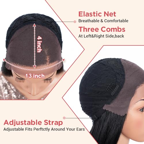 REBECCA STYLE Body Wave Wigs: Embrace Natural Elegance with 13x4 HD Transparent Lace and Heat Resistant Synthetic Fiber in 20 Inch Black-1B Shade