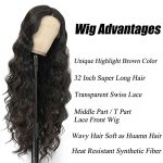 32-Inch Long Wavy Lace Front Wig: Heat Resistant, Stylish, and Gift-Included