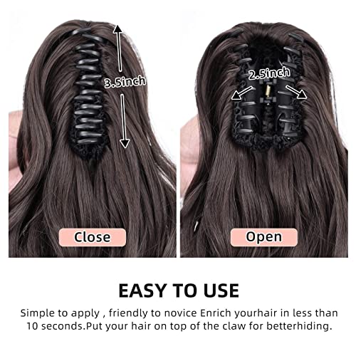 Transform Your Daily Look with 20" Brunette Synthetic Claw Clip Ponytail Extension - Easy and Fluffy Daily Hairstyling for Women