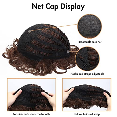 IEBIYO Men's Long Brown Wig, Middle Part Wavy Wig for Cool Men, Perfect for 60s 70s Hippie Look, Heat Resistant Synthetic Halloween Costume Wig