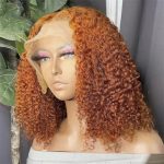 Ginger Curly Bob Wig – 180% Density Lace Front Wigs for Women in Trendy Orange Ginger (12 Inch)