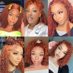 Ginger Curly Bob Wig Human Hair 13x4 Lace Front Wigs 180% Density - Orange Ginger Short Curly Bob Wigs (10 Inch)