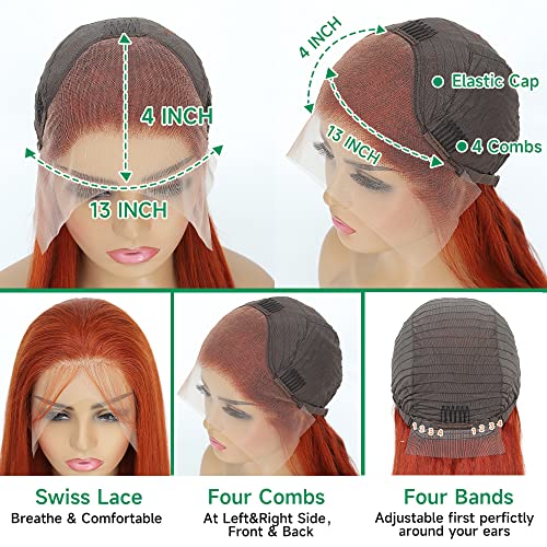 Ginger Orange Lace Front Human Hair Wig - HD Transparent Lace, Pre Plucked, 150% Density, 22 Inch Straight Ginger Wig 🌸💇‍♀️