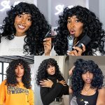 Long Curly Afro Wig for Black Women - Big, Bouncy, and Fluffy with Unique Bangs