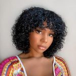 Short Water Wave Curly Wigs With Bangs - 100% Brazilian Human Hair, Confidence in Every Curl