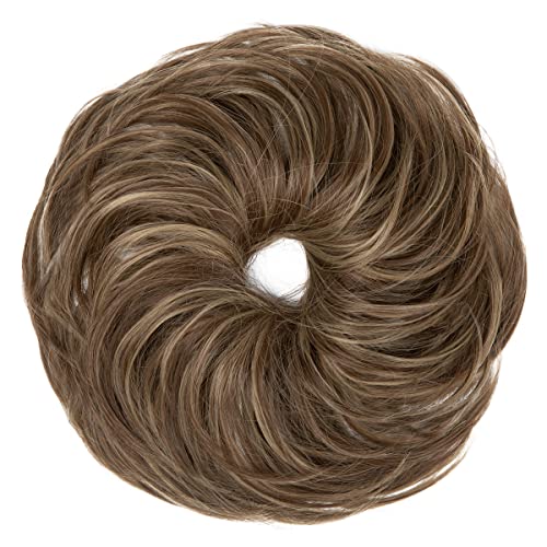 Effortless Chic Messy Bun Hair Piece - Synthetic Tousled Ponytail Extensions for Quick and Stylish Updos in Brunette/Ash Blonde Hues