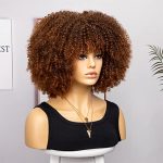 17.7inch Curly Afro Kinky Wig - Synthetic Heat Resistant Wig with Bangs