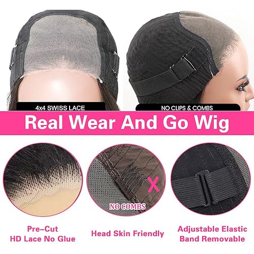 Wear and Go Water Wave Bob Wig - No Glue, 180% Density, Pre-Plucked HD Lace Closure, Natural Color (16 inch)