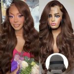 LAINSS Chocolate Brown Body Wave Lace Front Wig - Embrace Elegance with 4# Colored Glamour