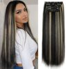 Vigorous Clip in Hair Extensions: Achieve Luscious Length and Volume with Thick Black Mix Blonde Strands - 4PCS 20 Inch Synthetic Extensions for Instant Glam