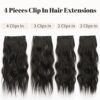 Clip-In Synthetic Hair Extensions - Long Wavy 4PCS Brunette Brown Fiber - 20 Inch Double Weft for Luxurious Thickness and Natural Volum