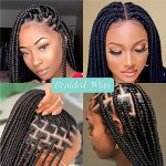 Humistwbiu Double Lace Front Box Braid Wig - Japan-made 36 Inch Knotless Braided Wig with Baby Hair (Color 1B)