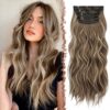 FESHFEN Brunette Mixed Ash Blonde Clip-in Hair Extensions - 4 PCS 20 Inch Full Head Synthetic Hairpieces for Instant Volume and Elegance