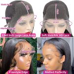 13x4 Straight HD Lace Front Wigs Human Hair - Pre Plucked, 10A 180 Density, Natural Black Color, Transparent Lace Frontal Wigs for Black Women (24 inch)