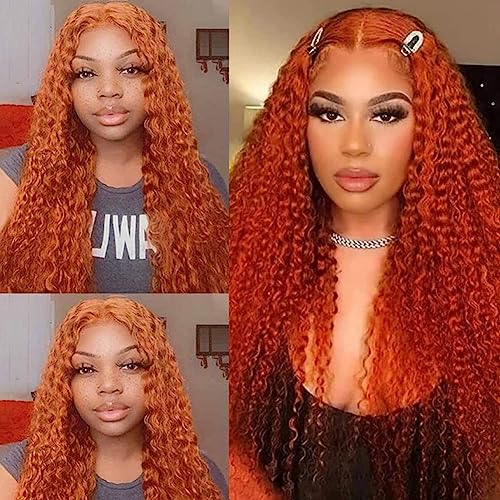 Hair Wear Go Glueless Wigs for beginners Orange Ginger Curly Human Hair Wig Pre Plucked