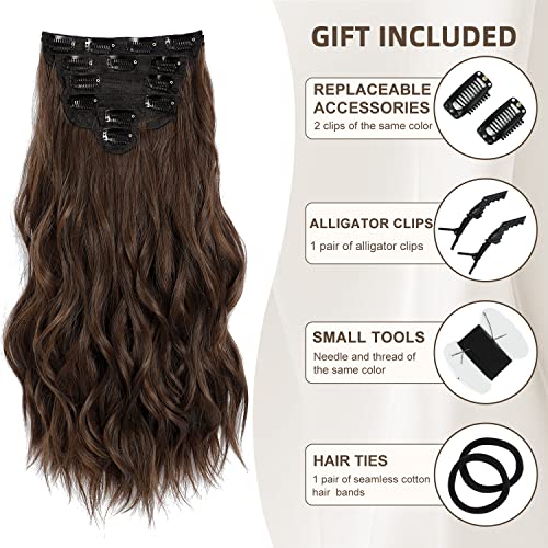 Fliace 20-Inch Clip-in Hair Extensions - Long Wavy Hairpieces in Chocolate Brown for Natural & Soft Blends
