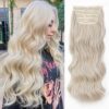 20-Inch Long Wavy Clip in Hair Extensions - 4PCS of Thick, Stylish Synthetic Fiber for Women (Light Golden Blonde with White Blonde)