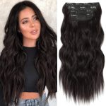 Clip in Long Wavy Synthetic Hair Extension 20 Inch Dark