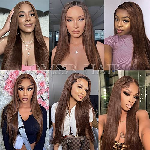 QMSSR Synthetic Lace Front Wig: Brown Long Straight Hair with Blonde Brown Mix