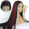 MACA BAKA's Skunk Stripe Blonde Highlight Red Synthetic Lace Front Wig - Lightweight Elegance with Versatile 13x4 Lace Frontal