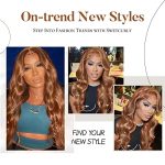 Radiant Glamour: Swetcurly 13x4 Lace Front Long Ginger with Tan Highlights Wavy Wig, 26 Inch, for Natural Daily and Party Use