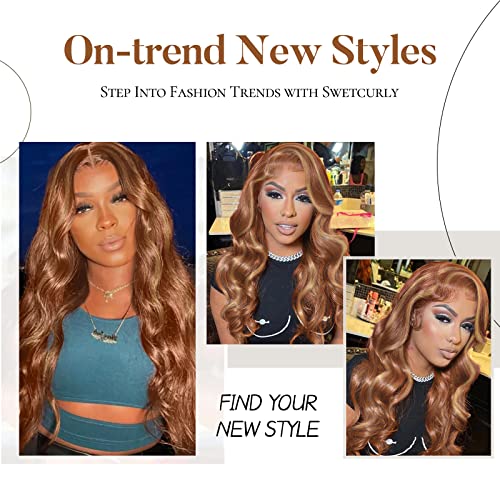 Radiant Glamour: Swetcurly 13x4 Lace Front Long Ginger with Tan Highlights Wavy Wig, 26 Inch, for Natural Daily and Party Use