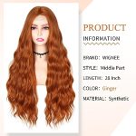 Long Wavy Ginger Orange Wig - 28 Inch Synthetic Mermaid Wig for Women, Heat Resistant Natural Auburn Wavy Wig for Daily Cosplay Party