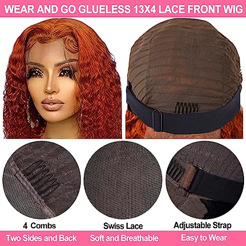 Hair Wear Go Glueless Wigs for beginners Orange Ginger Curly Human Hair Wig Pre Plucked