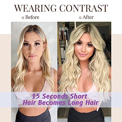 Sué Exquisite 4PCS Clip-in Hair Extensions - Transform Your Look with 20-inch Platinum Blonde & Golden Brown Glam Waves