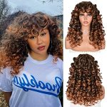 ANNISOUL Ombre Brown Long Curly Afro Wig for Black Women - Glamorous Hair for Cosplay and Daily, Featuring Special Bang Design