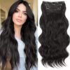 Stamped Glorious Long Wavy Clip in Hair Extensions - 4pcs Synthetic Hairpieces for Effortless and Damage-Free Hair Enhancement (3-Dark Brown, 20 inches)