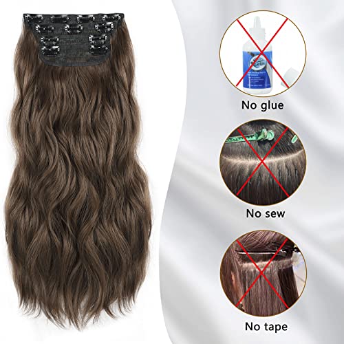 Long Wavy Clip-in Synthetic Hair Extension - Chestnut Brown 4pc Thick Hairpieces for Luxurious and Natural 20-inch Hair Extensions (8/10)