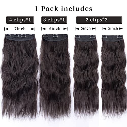 Voluminous and Natural Dark Brown Hair Extensions - 4Pcs Clip-in Set for Long, Curly, and Thick Brunette Hair (20 Inches)