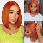 Ginger Orange Bob Wig Human Hair 13x4 Frontal Lace Wig Human Hair Bob Wigs for Black Women Glueless Wigs Human Hair Pre Plucked 150% Density Straight Short Human Hair Brazilian Virgin Hair (10inch)