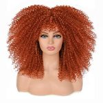 ANNISOUL 16-Inch Copper Afro Bomb Curly Wig with Bangs - Vibrant Synthetic Fiber for Effortless Glam