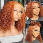 Ginger Curly Bob Wig Human Hair 13x4 Lace Front Wigs 180% Density - Orange Ginger Short Curly Bob Wigs (10 Inch)