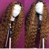 ANDRIA 24 Inch Ombre Red Brown Curly Lace Front Wig - Two-Tone Synthetics for Effortless Glamour, Heat Resistant Beauty