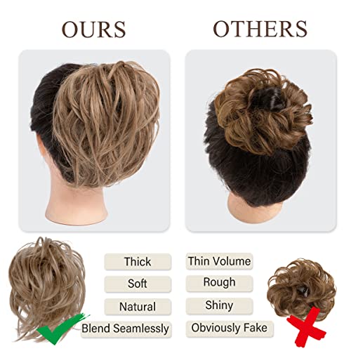 Effortless Chic Messy Bun Hair Piece - Synthetic Tousled Ponytail Extensions for Quick and Stylish Updos in Brunette/Ash Blonde Hues