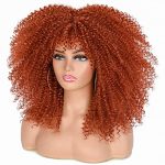 ANNISOUL 16-Inch Copper Afro Bomb Curly Wig with Bangs - Vibrant Synthetic Fiber for Effortless Glam