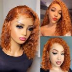 Ginger Curly Bob Wig – 180% Density Lace Front Wigs for Women in Trendy Orange Ginger (12 Inch)