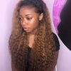 ANDRIA 24 Inch Ombre Red Brown Curly Lace Front Wig - Two-Tone Synthetics for Effortless Glamour, Heat Resistant Beauty