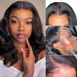 STOGEDEST 4x4 Body Wave Lace Front Wig - 16 Inch Brazilian Human Hair, Natural Color, 180% Density, Glueless Closure Wig